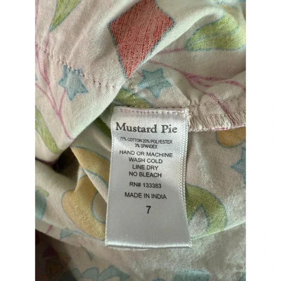 Mustard Pie Girls Size 7 Mixed Print Smocked Chevron Floral Ruffle Dress - Picture 6 of 6